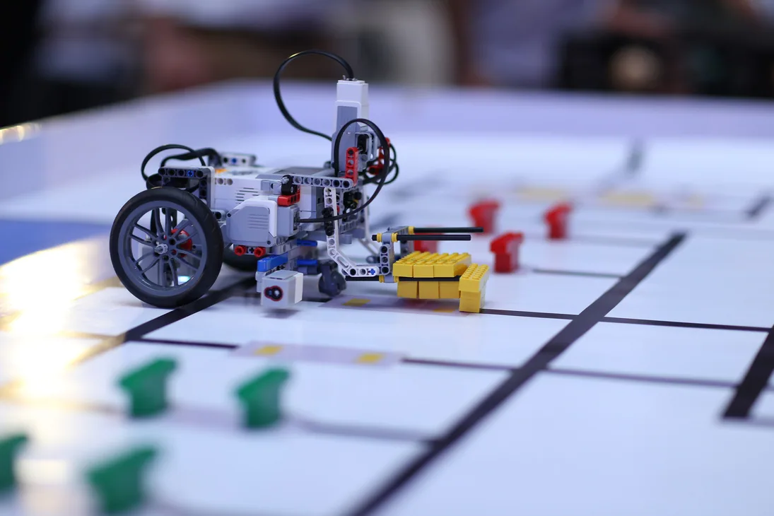 A student robot operating on a competition field