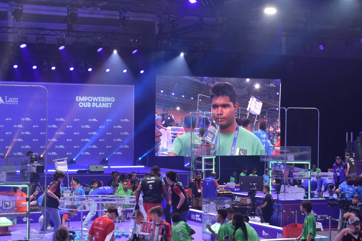 A Pakistani student competing on the FIRST Global stage