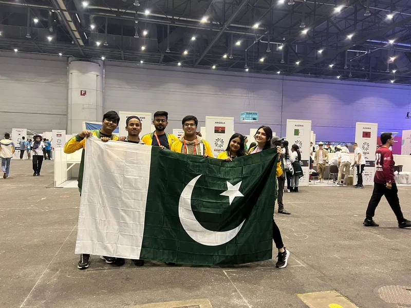 Team Pakistan holding the national flag at FIRST Global