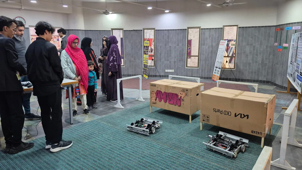 Students testing robotics projects in a school program